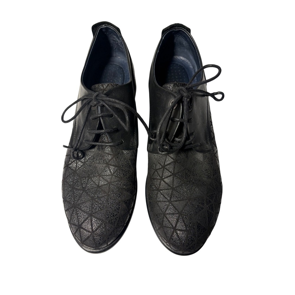 COM Creation of Minds Black Leather Geometric Triangle Lace Up Oxfords Size 38